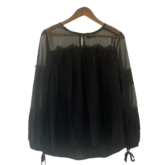 Vici Tops - Vici Black Lace Mesh Long Sleeved Tie Blouse